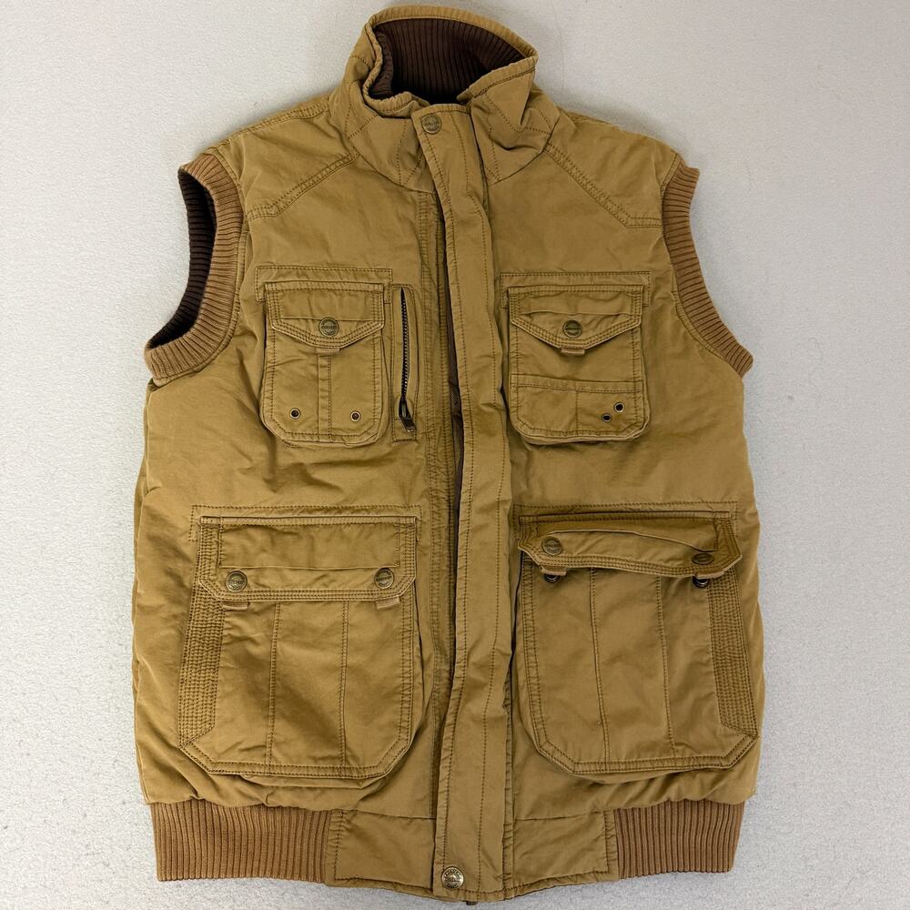 Tycoon Genuine Brand Reversible Utility Puffer Vest Brown Tan Multi Pocket